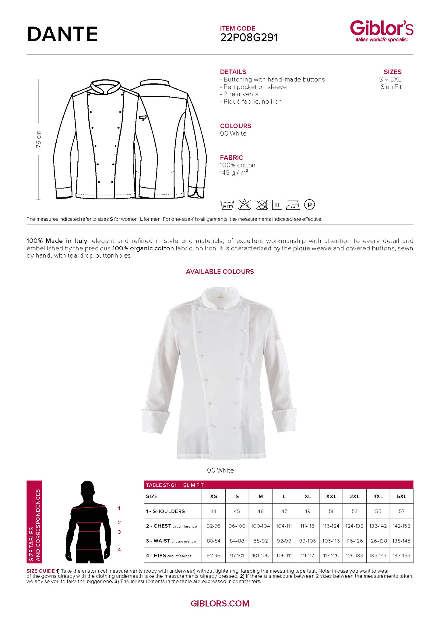 DANTE Luxury Executive Chef Coat